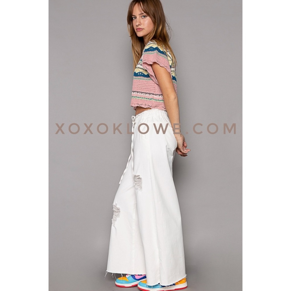 POL Off White Summer Denim Relaxed Fit Wide Leg Palazzo Jeans - Picture 4 of 13